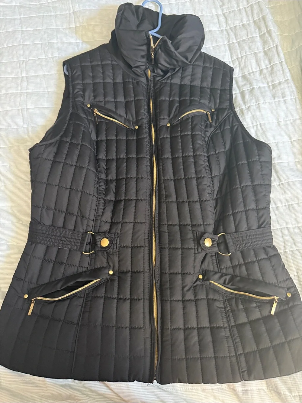 Avenue Quilted Black Vest with Gold Hardware